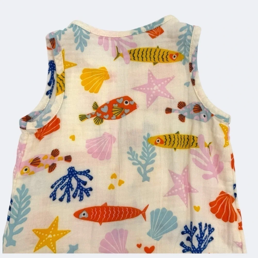 Old Navy Unisex Printed Henley Baby Romper Colorful Fish and Starfish 12-18